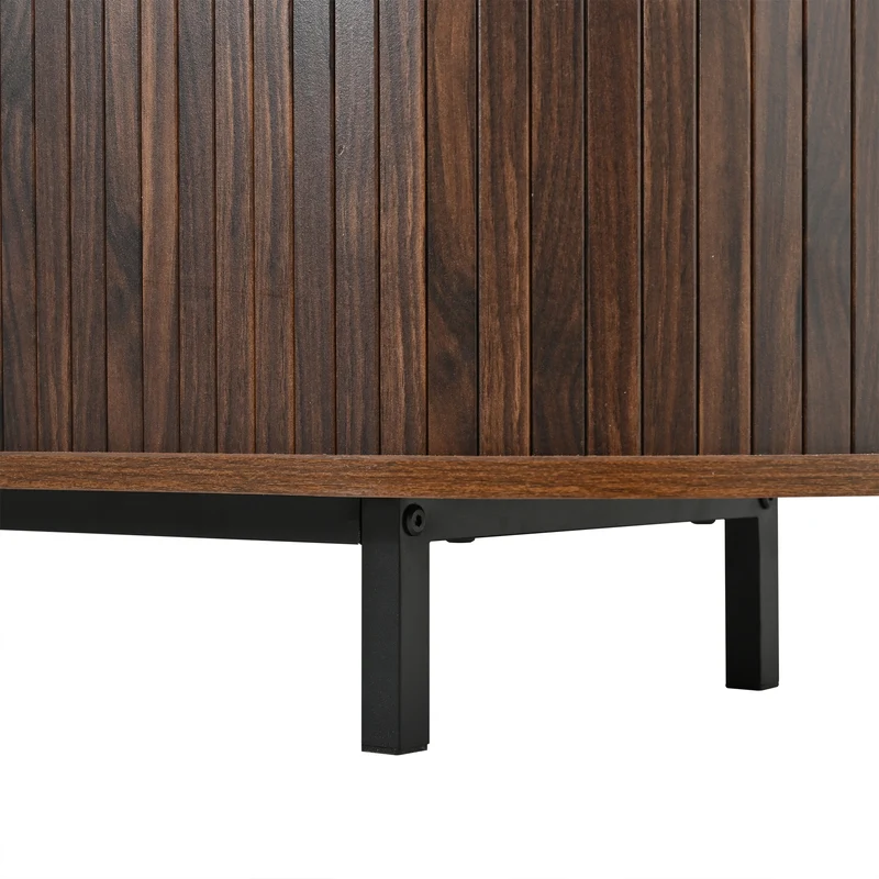 Meuble TV effet noyer style rétro à portes coulissantes 180cm RUSTICSTYLE