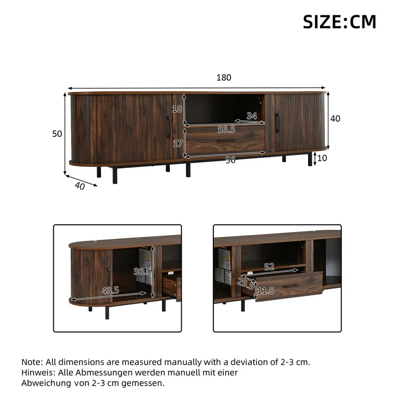 Meuble TV effet noyer style rétro à portes coulissantes 180cm RUSTICSTYLE