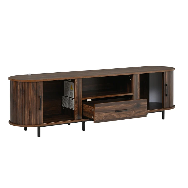 Meuble TV effet noyer style rétro à portes coulissantes 180cm RUSTICSTYLE