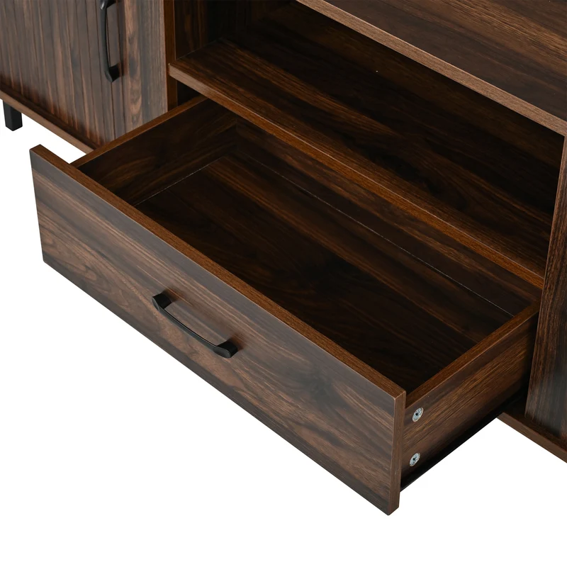 Meuble TV effet noyer style rétro à portes coulissantes 180cm RUSTICSTYLE