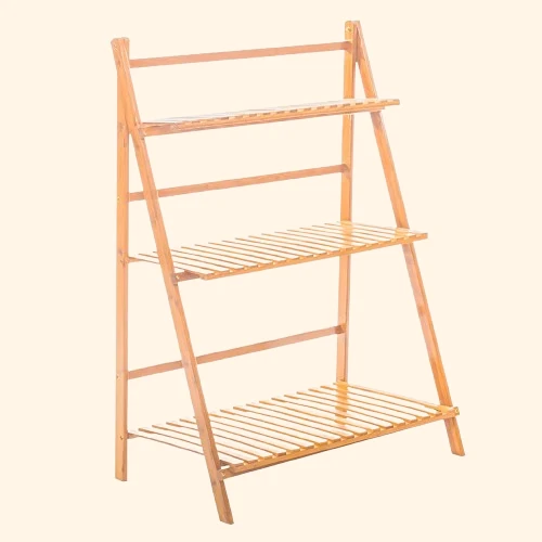 Etagère échelle pour plantes pliable à 3 niveaux en bambou