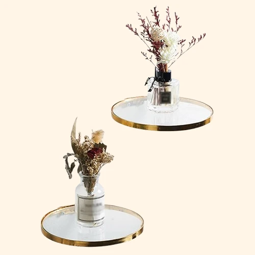 Etagère murale ronde flottante métal doré et verre