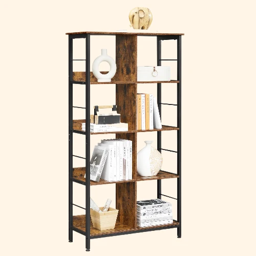 Meuble bibliothèque industrielle sur pieds à 8 compartiments 80 x 33 x 150 cm