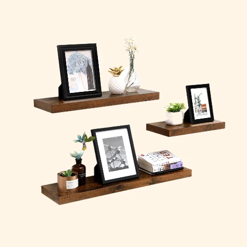 Etagère murale flottante industrielle en bois fonçé 20 x 40 x 4 cm