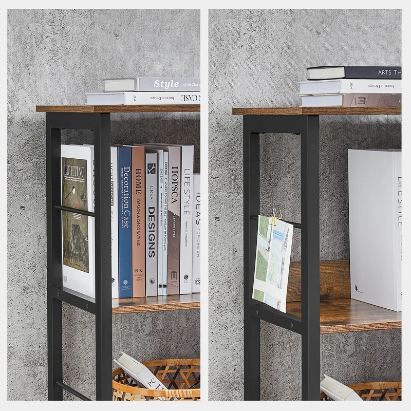 Meuble bas de rangement bois et metal style industriel sur pieds 6 compartiments sur 2 niveaux 120 x 33 x 80 cm