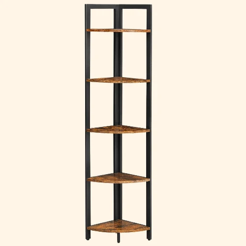 Meuble d'angle industriel 5 niveaux avec étagères bois structure métal