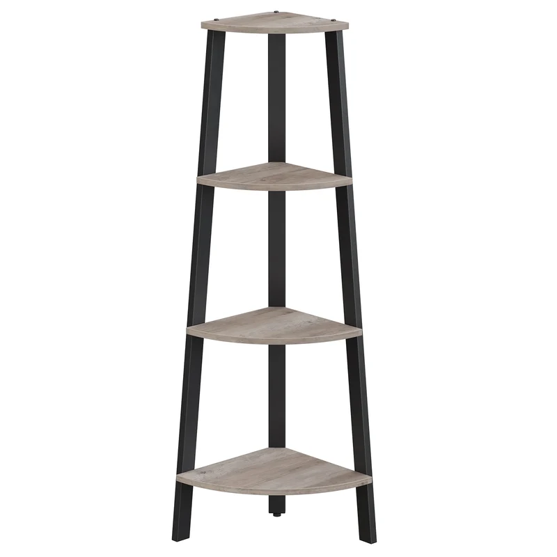 Meuble d'angle à 4 niveaux style trépied étagère bois structure métal
