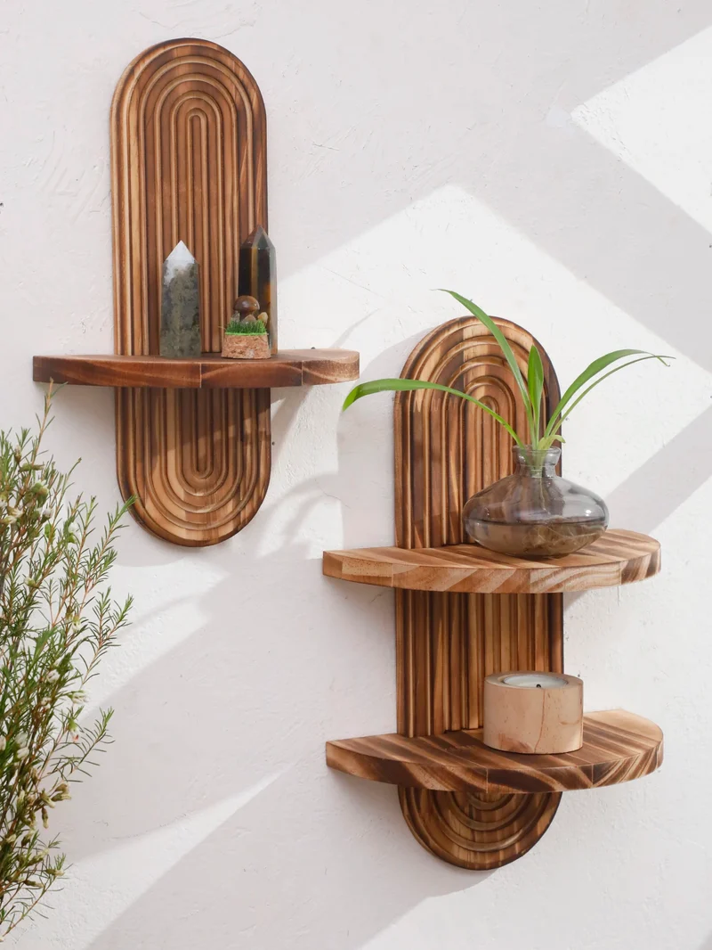 Etagère murale flottante bohème ovale en bois