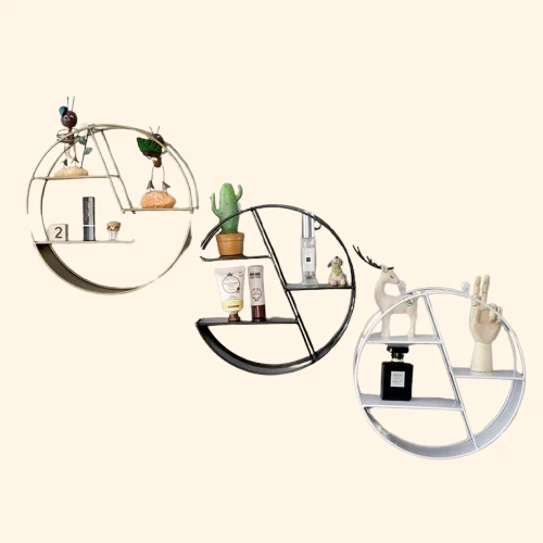 Etagère murale ronde en métal triple tablettes