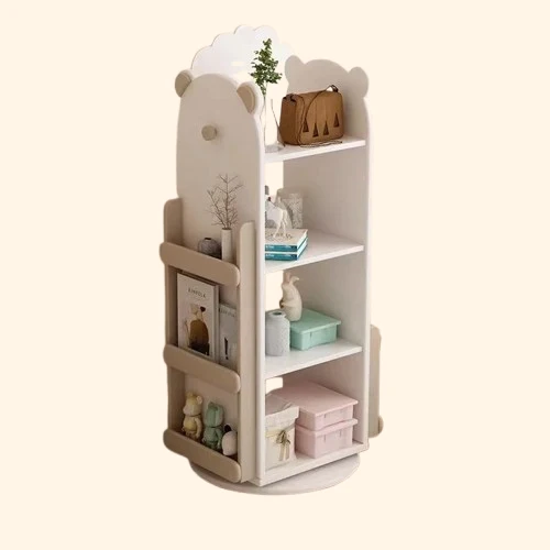 Bibliothèque rotative enfant ourson bois blanc