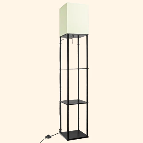 Lampadaire industriel avec étagères et abat-jour carré