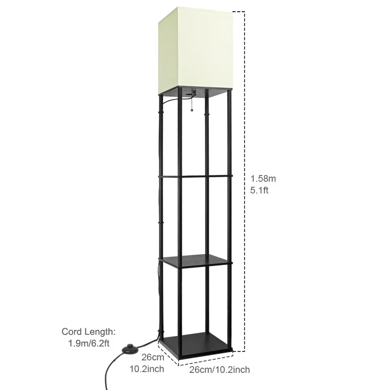 Lampadaire industriel avec étagères et abat-jour carré