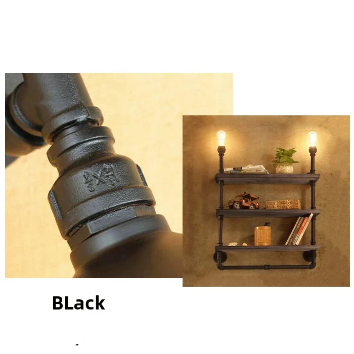 Etagère lumineuse led industrielle 3 niveaux planche en bois et structure en métal