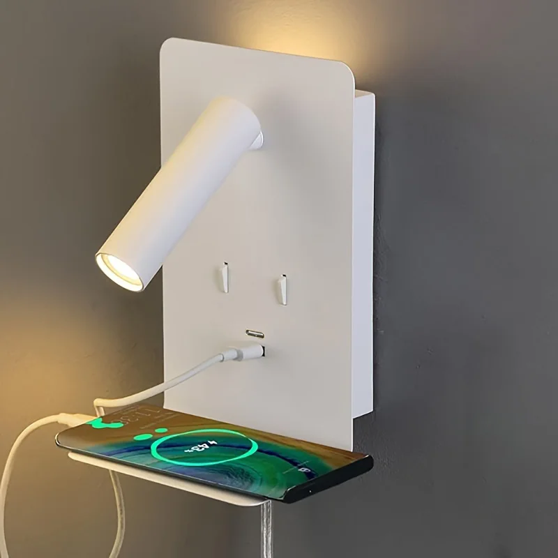 Etagère lumineuse led chambre verticale liseuse en métal avec port usb