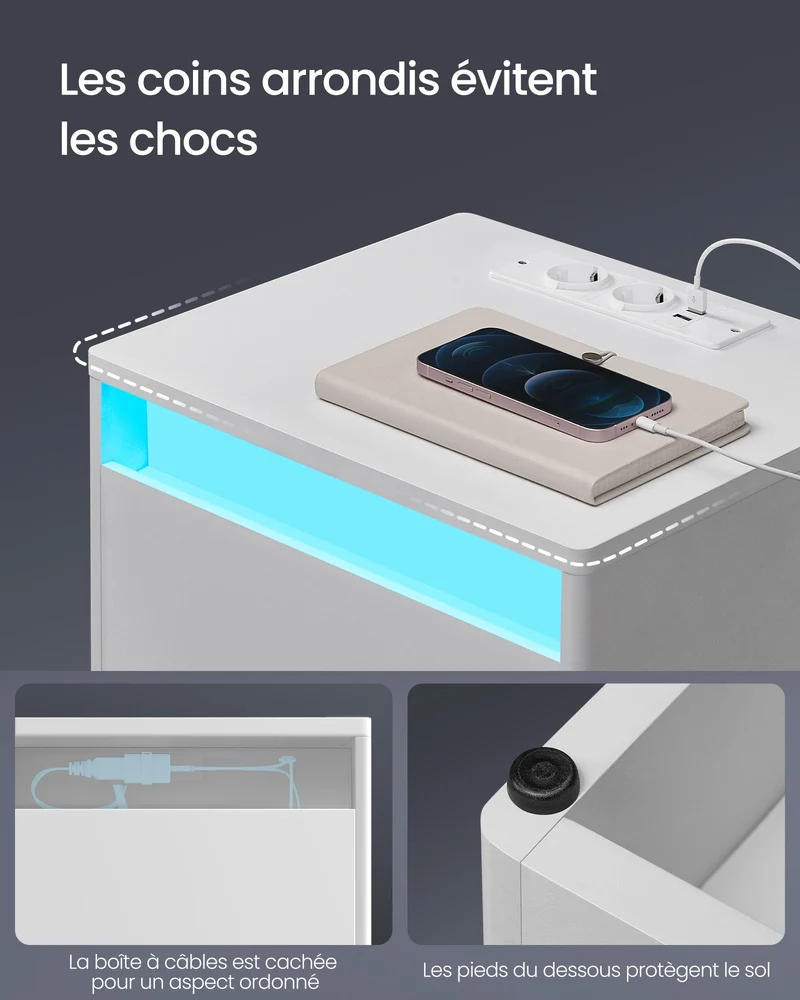Meuble de chevet lumineux en bois avec niche et tiroir