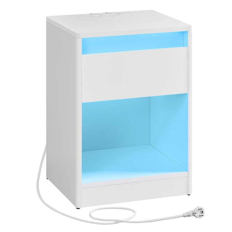 Meuble de chevet lumineux en bois avec niche et tiroir