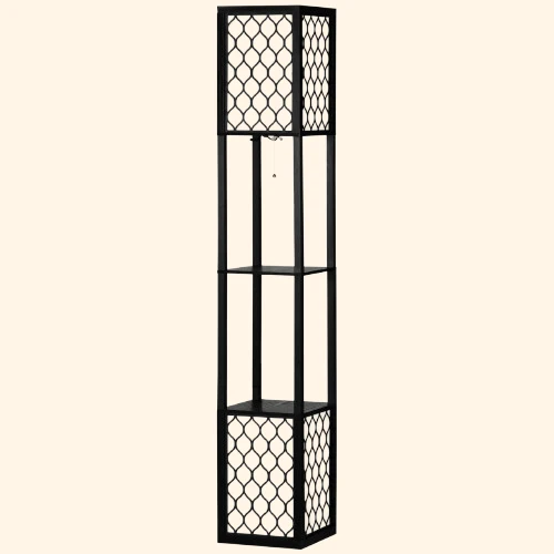 Lampadaire noir rectangulaire avec étagère 26x26x156 cm