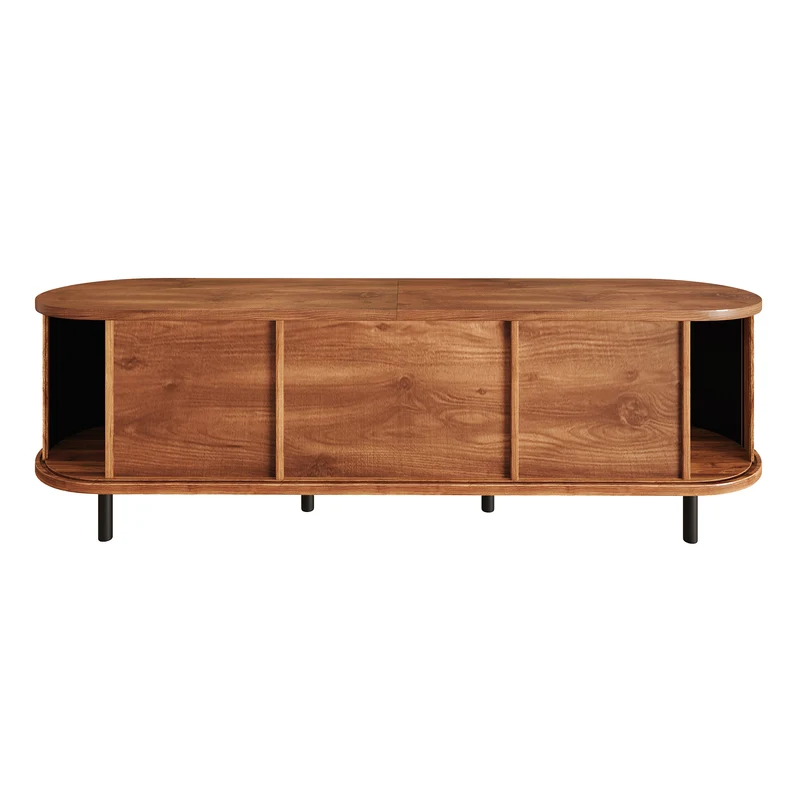 Meuble TV effet noyer avec portes coulissantes, 2 tiroirs et façade 3D 160x40x55cm PILLOWPRO