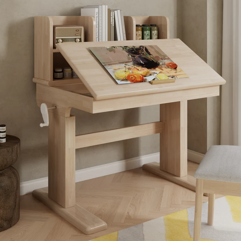 Bureau évolutif réglable en hauteur en bois massif, plateau inclinable 0–43° pour enfant SHELFFLOW