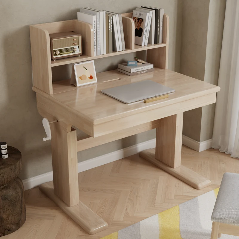 Bureau évolutif réglable en hauteur en bois massif, plateau inclinable 0–43° pour enfant SHELFFLOW