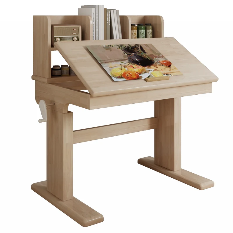 Bureau évolutif réglable en hauteur en bois massif, plateau inclinable 0–43° pour enfant SHELFFLOW
