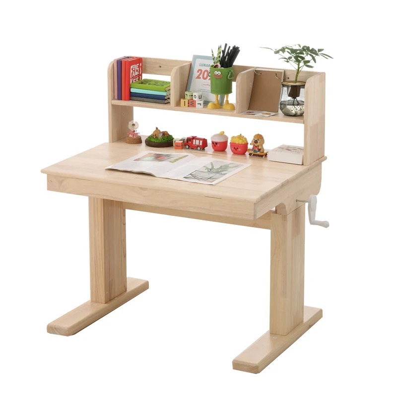 Bureau évolutif réglable en hauteur en bois massif, plateau inclinable 0–43° pour enfant SHELFFLOW