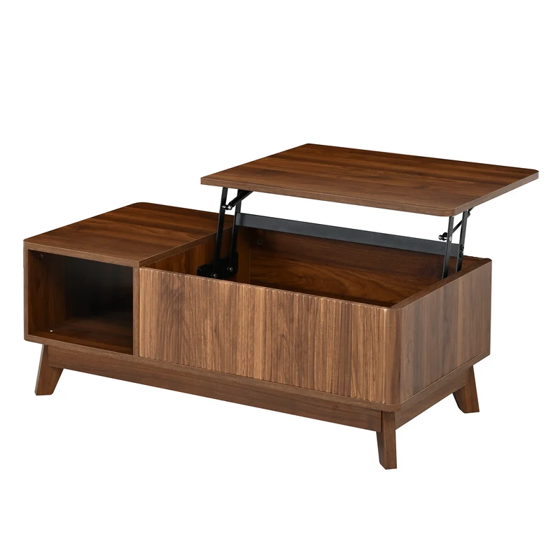 Table basse relevable effet noyer 1 niche 95x48cm ADJUSTCONCRETEELITE