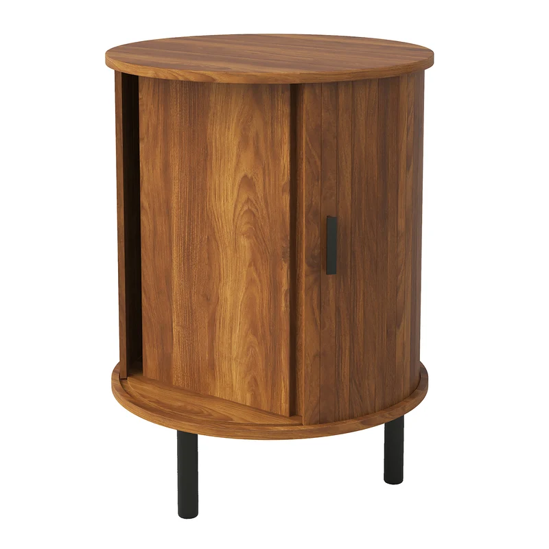 Table d’appoint ronde effet noyer avec rangement et porte coulissante 48cm PILLOWPLASTIC