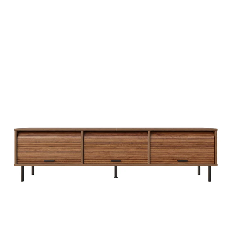 Meuble TV effet noyer à 3 portes coulissantes, style rétro 180cm PILLOWBROWN