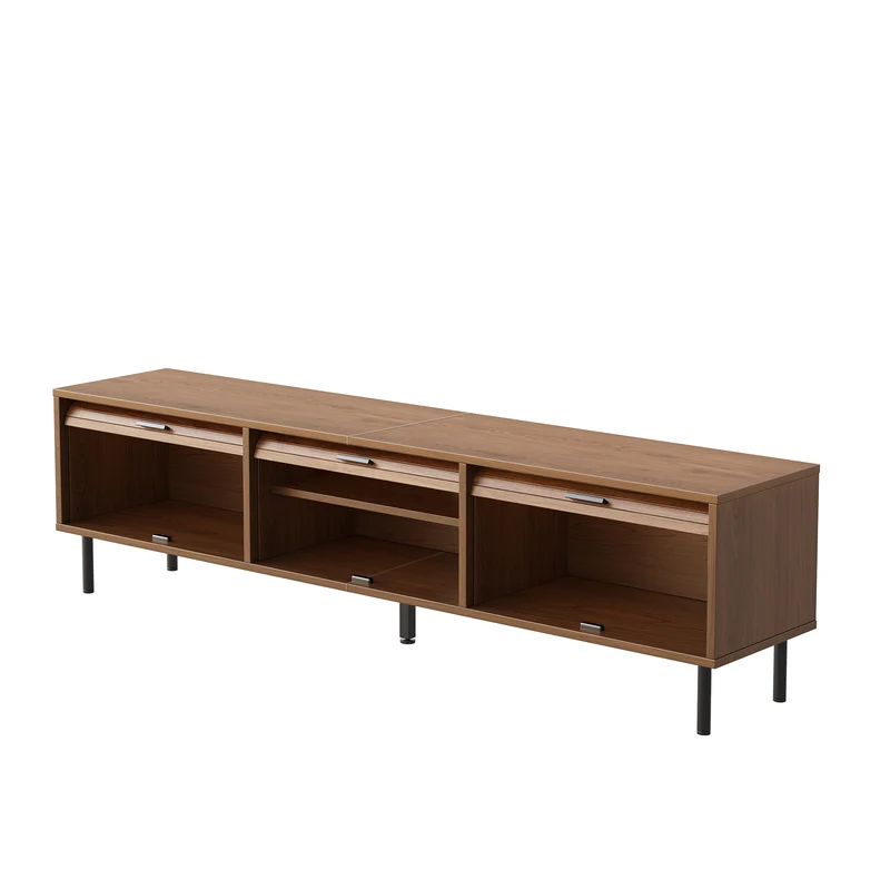 Meuble TV effet noyer à 3 portes coulissantes, style rétro 180cm PILLOWBROWN