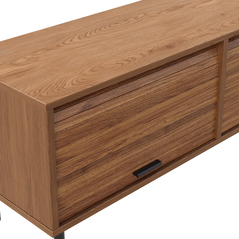Meuble TV effet noyer à 3 portes coulissantes, style rétro 180cm PILLOWBROWN