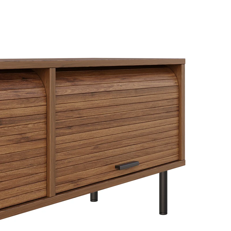 Meuble TV effet noyer à 3 portes coulissantes, style rétro 180cm PILLOWBROWN