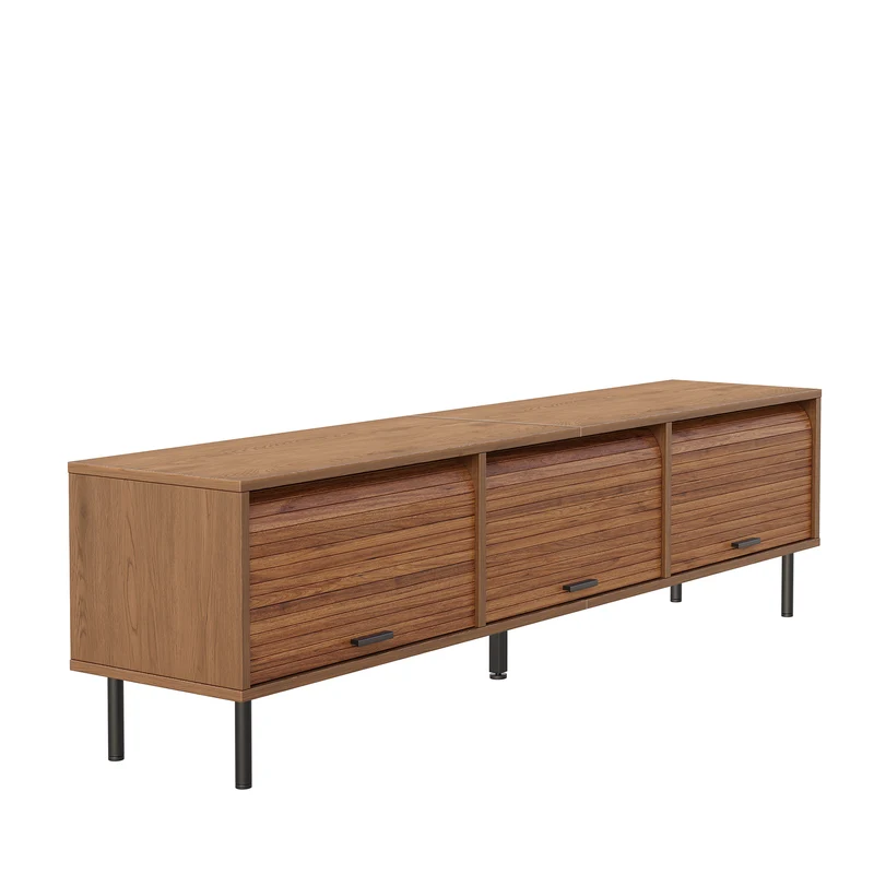 Meuble TV effet noyer à 3 portes coulissantes, style rétro 180cm PILLOWBROWN