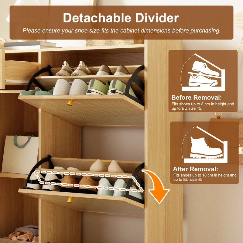 Meuble à chaussures effet bois et en rotin, tiroir et 3 abattants 80x25x125cm MULTISTEELONE