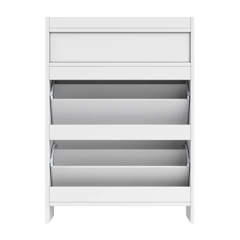 Meuble à chaussures blanc avec 2 tiroirs, 2 portes et accents dorés 75×24×108,5 cm MULTIWALNUTPRIME