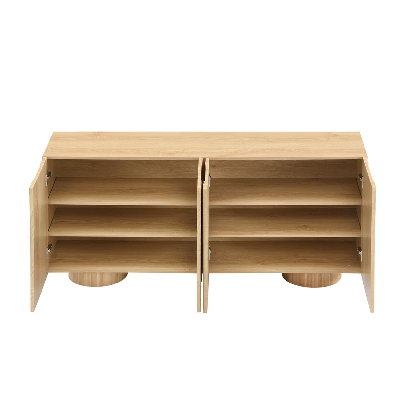 Buffet effet bois naturel motif arche en 3D et 4 portes 160x38x76cm PILLOWWHITE