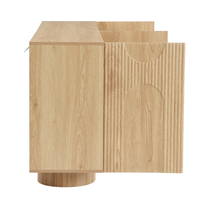 Buffet effet bois naturel motif arche en 3D et 4 portes 160x38x76cm PILLOWWHITE