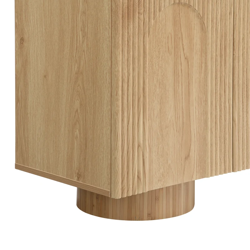 Buffet effet bois naturel motif arche en 3D et 4 portes 160x38x76cm PILLOWWHITE
