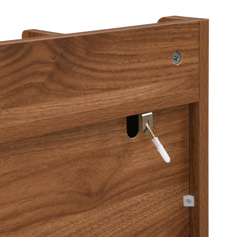Meuble à chaussures effet noyer, portes à lattes et rangement ouvert 80×35×105cm PINECABINET
