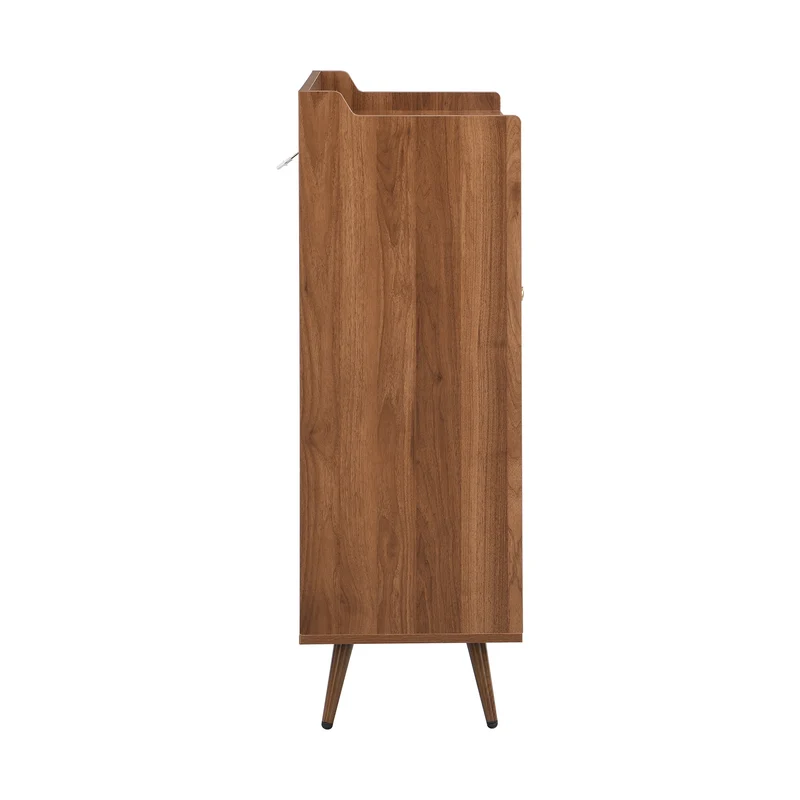 Meuble à chaussures effet noyer, portes à lattes et rangement ouvert 80×35×105cm PINECABINET