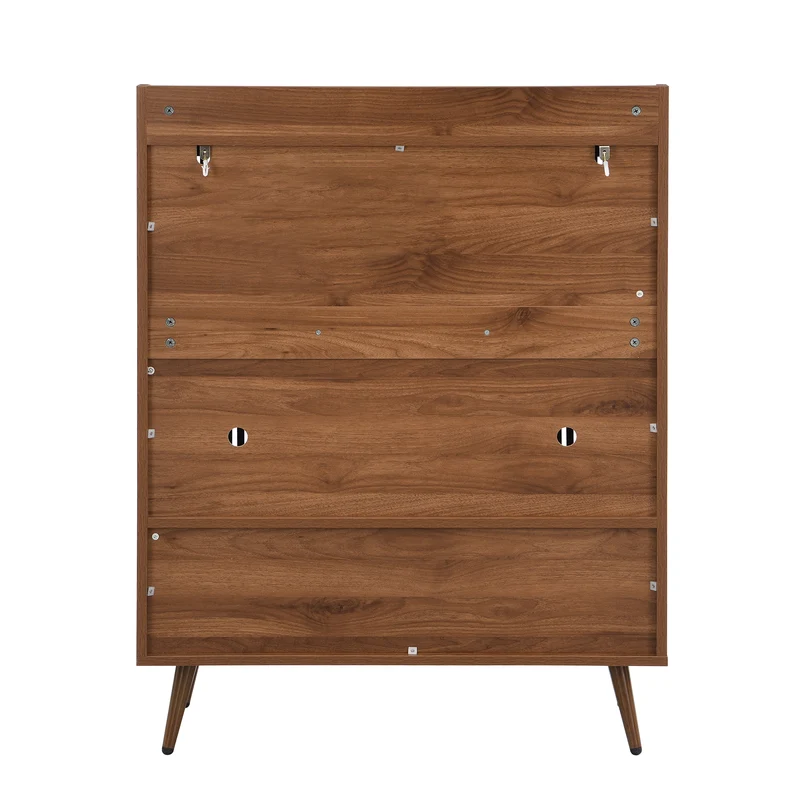 Meuble à chaussures effet noyer, portes à lattes et rangement ouvert 80×35×105cm PINECABINET