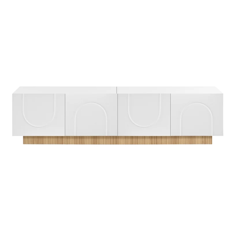 Meuble TV blanc, 4 portes, design arche cannelé moderne PILLOWWORK