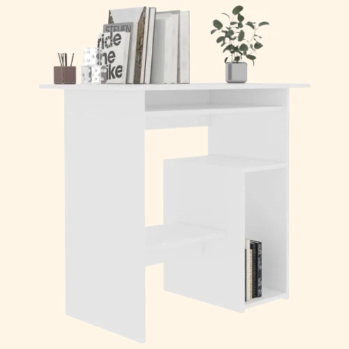 Bureau blanc 80 cm en bois avec rangement intégré