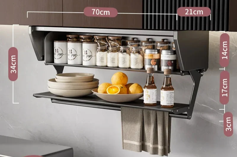 Etagère murale cuisine escamotable en métal