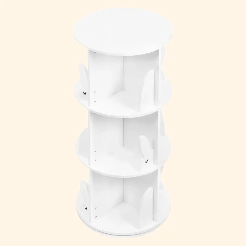 Bibliothèque rotative ronde en bois blanc