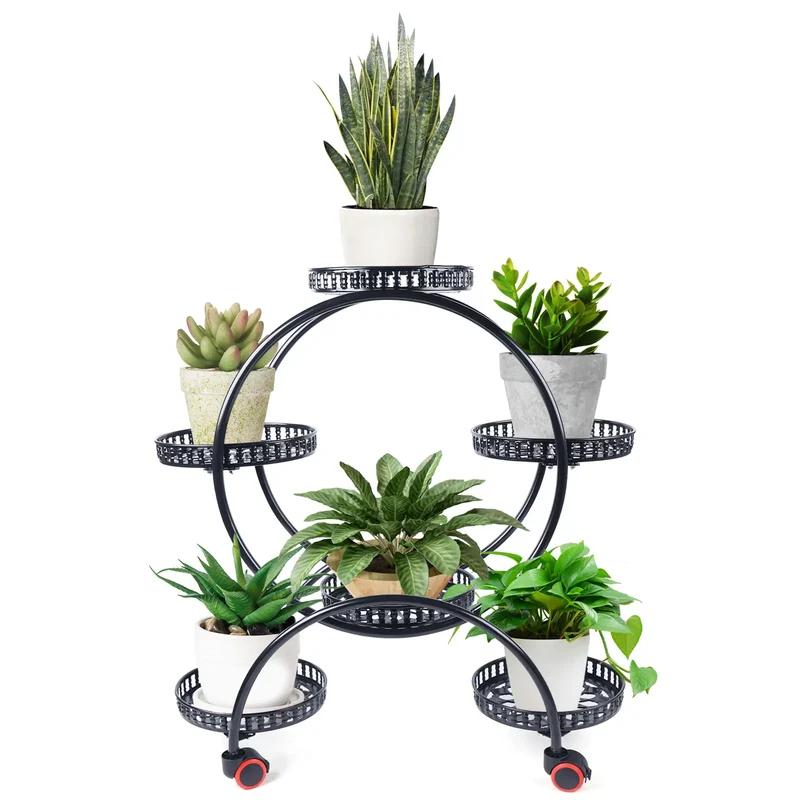 Etagère plantes circulaire 6 supports sur roulettes