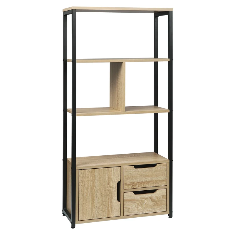 Meuble de rangement 3 niveaux et compartiment fermé en bois et métal