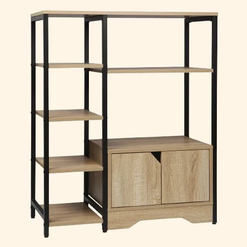 Meuble de rangement bois et noir multicompartimenté