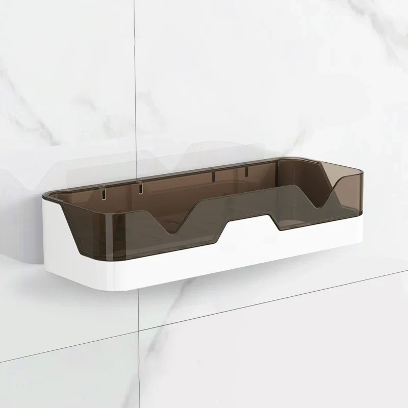 Etagère murale salle de bain plastique et plexiglas noir et blanc