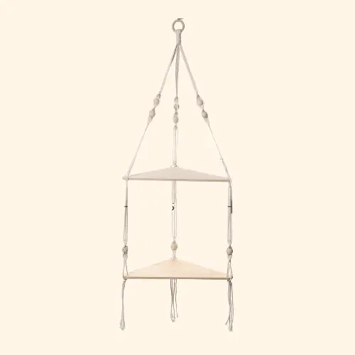 Etagère murale suspendue d'angle corde et bois